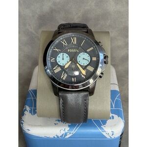 Fossil Grant Chronograph Men's Watch Gray Silver Dial, Leather Strap, FS5183